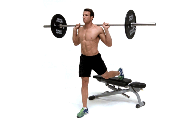 Man doing Barbell Bulgarian Split Squat