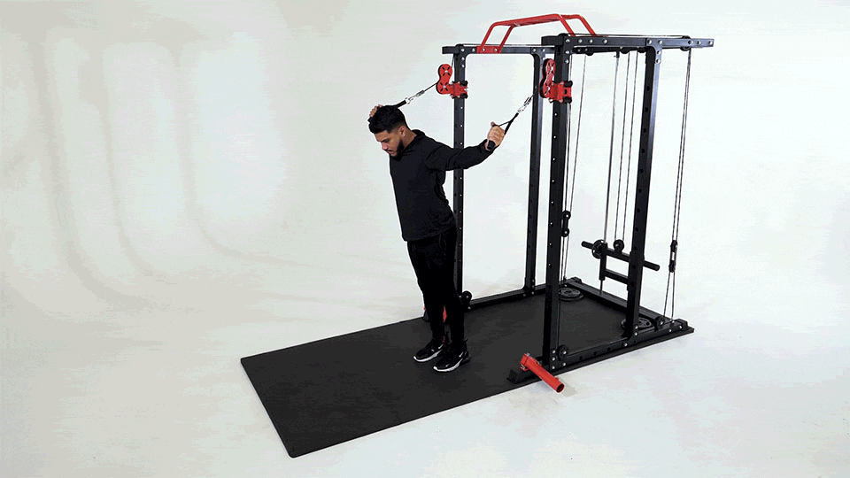 Man doing Overhead Cable Curl