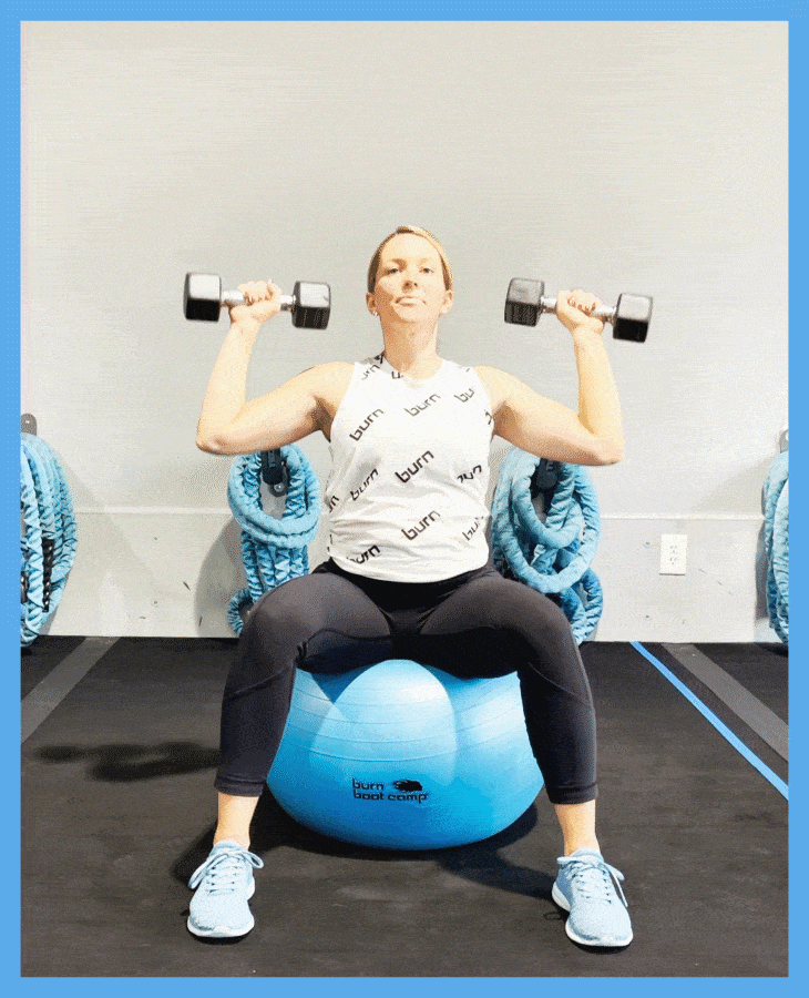 Woman doing Bosu Ball Seated Curl