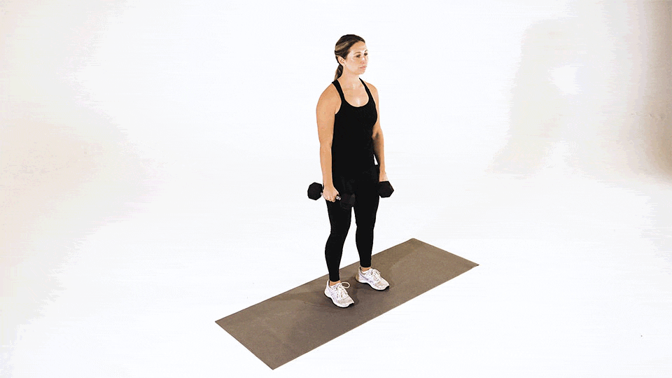 Woman doing Cross-Body Hammer Curl with dumbbell
