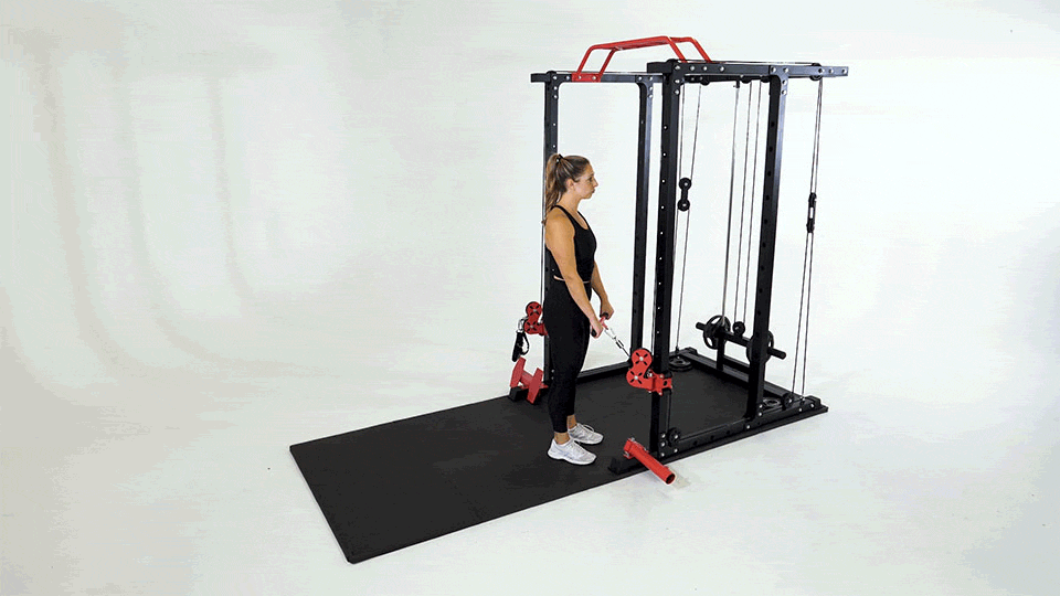 Woman doing Lat-Focused Cable Shrugs