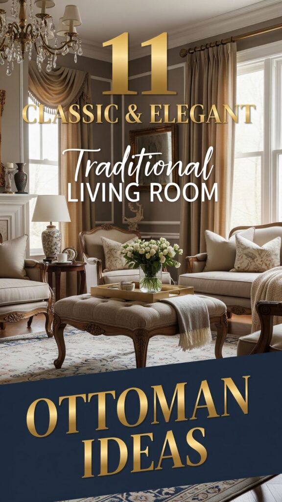 1. 11 Classic and Elegant Traditional Living Room Ottoman Ideas