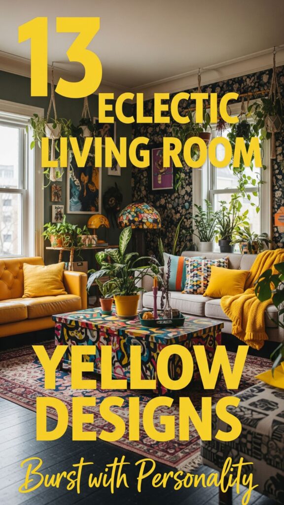 1. 13 Eclectic Living Room Yellow Designs That Burst with Personality