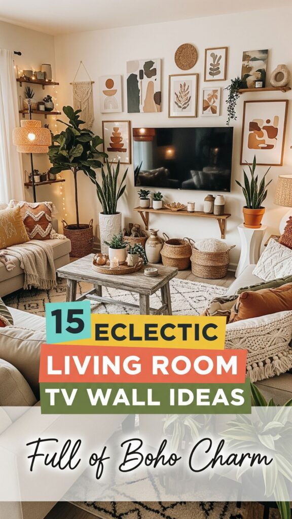 1. 15 Eclectic Living Room TV Wall Ideas Full of Boho Charm