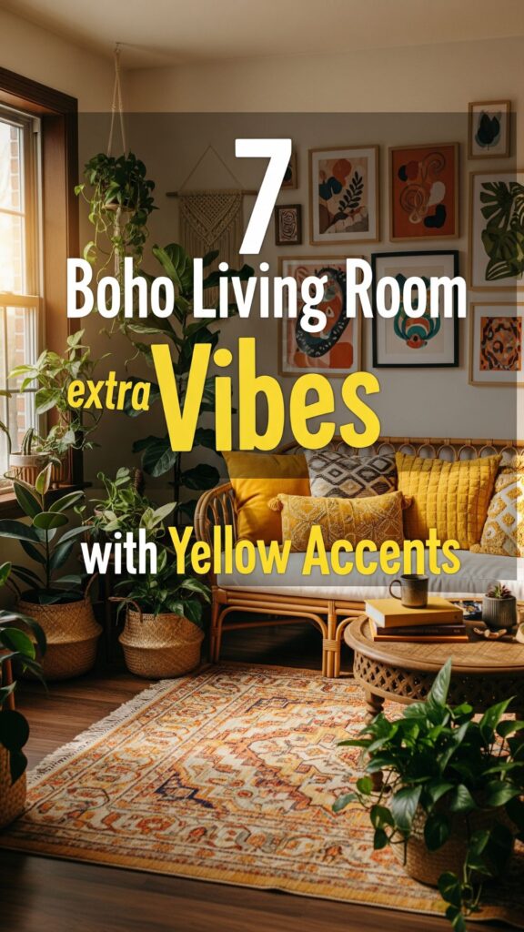 1. 7 Boho Living Room Vibes with Yellow Accents
