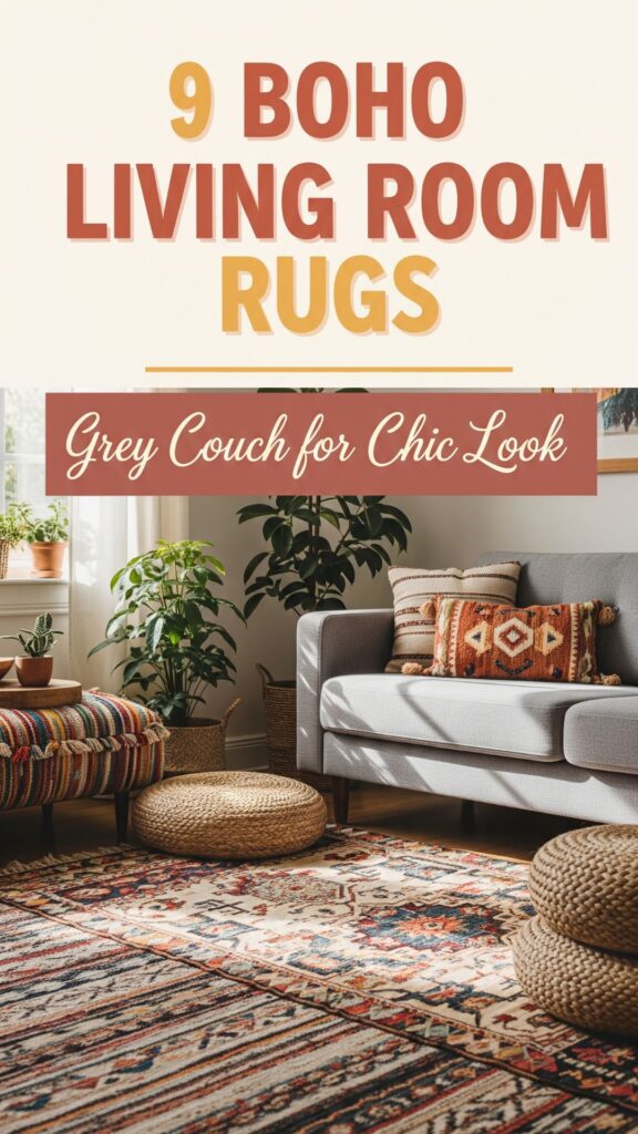 1. 9 Boho Living Room Rugs with Grey Couch for Chic Look