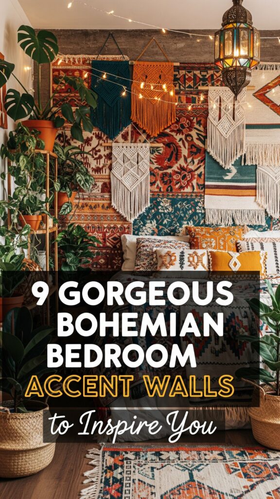 1. 9 Gorgeous Bohemian Bedroom Accent Walls to Inspire You