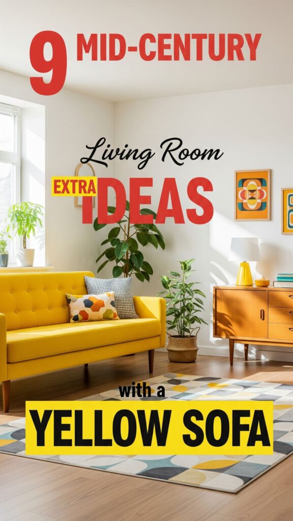 1. 9 Mid-Century Living Room Ideas with a Yellow Sofa