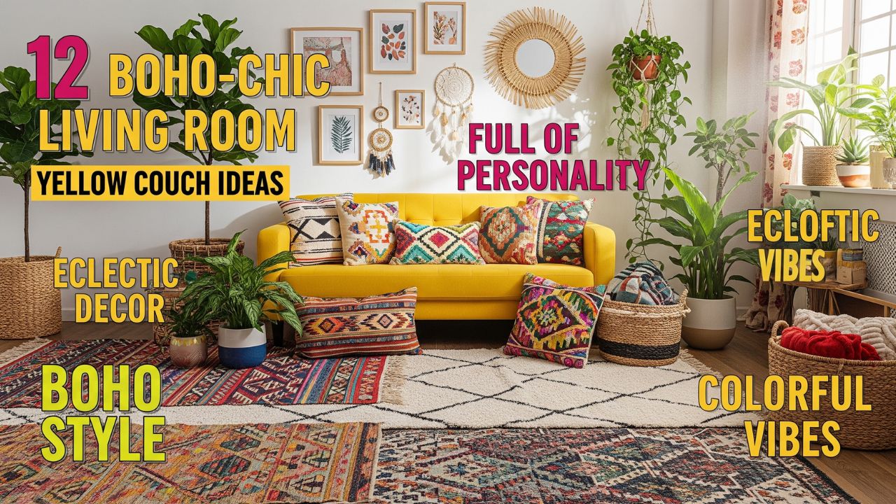 12 Boho-Chic Living Room Yellow Couch Ideas Full of Personality