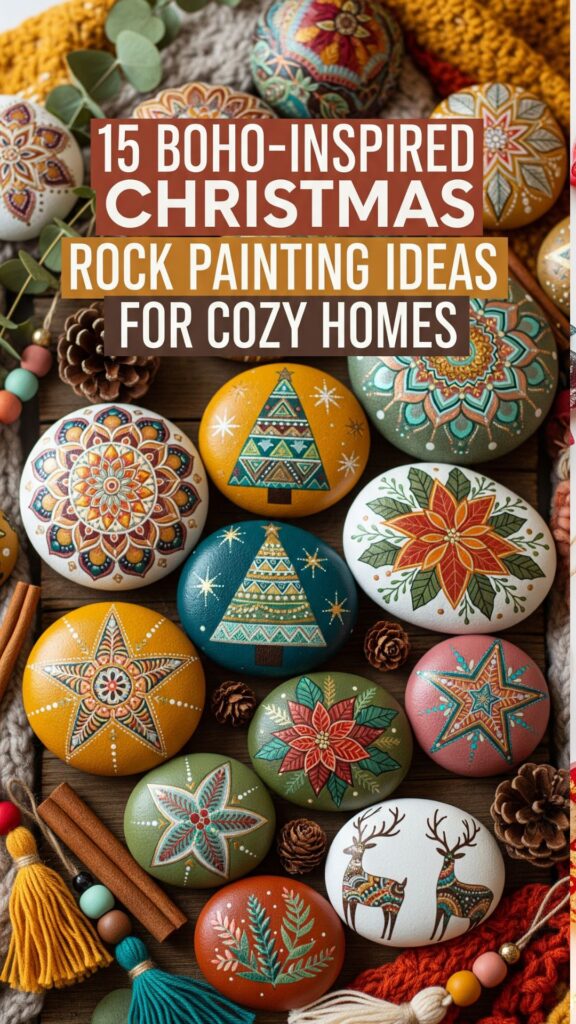 1. 15 Boho-Inspired Christmas Rock Painting Ideas for Cozy Homes