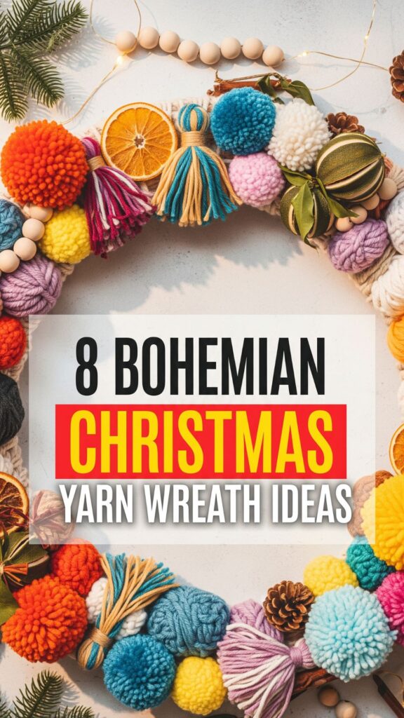 1. 8 Bohemian Christmas Yarn Wreath Ideas Full of Color