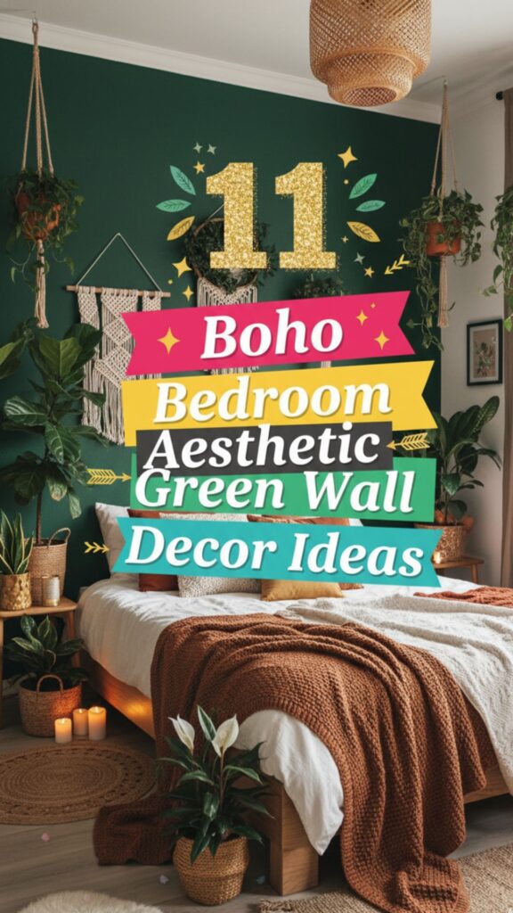 1. 11 Boho Bedroom Aesthetic Green Wall Decor Ideas