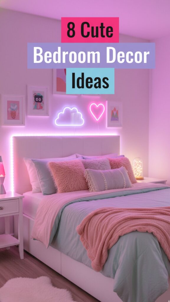 1. 8 Bedroom Aesthetic Cute Decor Ideas Using LED Signs and Wall Art