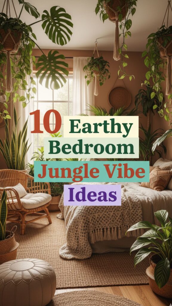 1. 10 Earthy Bedroom Aesthetic Jungle Vibe Boho Style Decoration