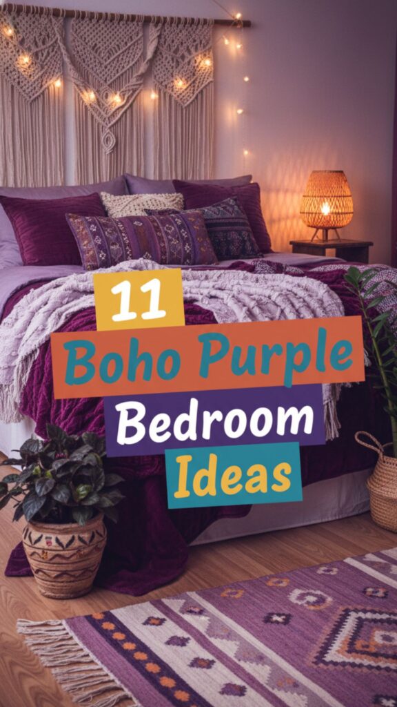 1. 11 Boho Purple Bedroom Aesthetic Ideas with Warm, Cozy Energy